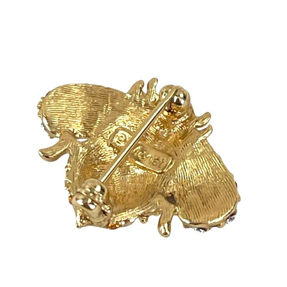 Monet Rare Gold Tone Bee Brooch With Orange & Clear Crystals - Picture 11 of 13
